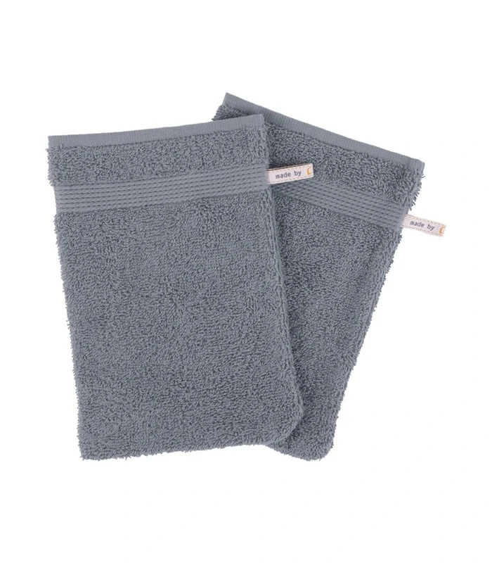 Gant de toilette gris foncé brodé