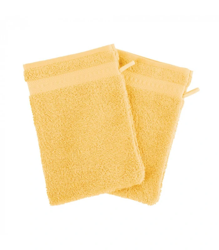 Gant de toilette jaune brodé