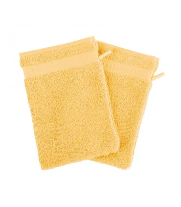 Gant de toilette jaune brodé
