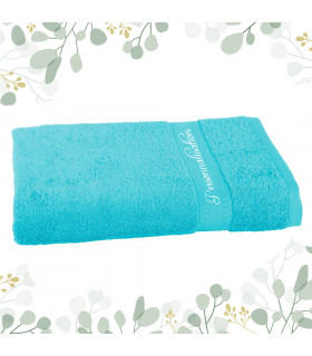 drap de bain bleu brodé