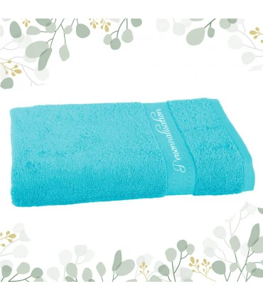drap de bain bleu brodé
