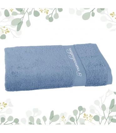 drap de bain brodé bleu