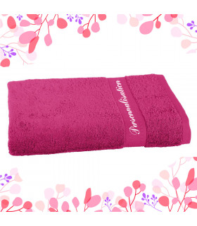 drap de bain brodé fushia pivoine