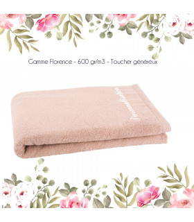 drap de bain brodé rose