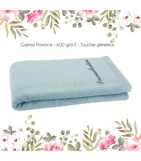 drap de bain bleu brodé