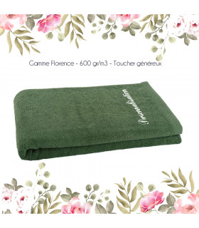Drap de bain chic brodé vert