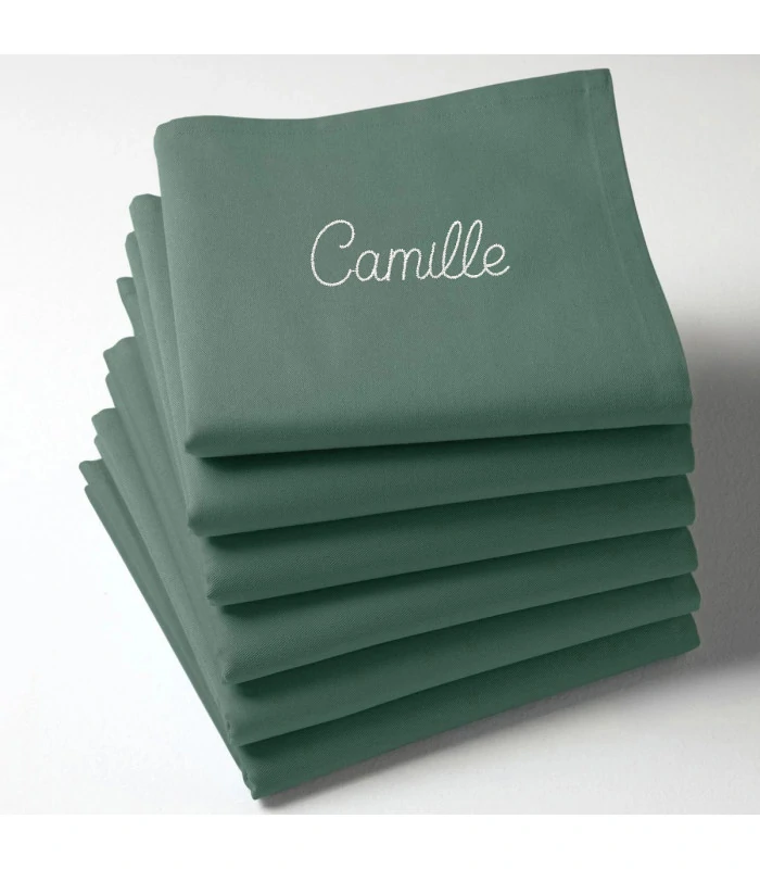Serviette de table brodée verte