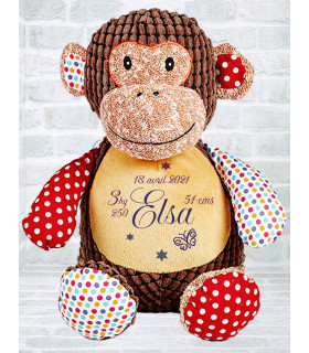singe en peluche brodé