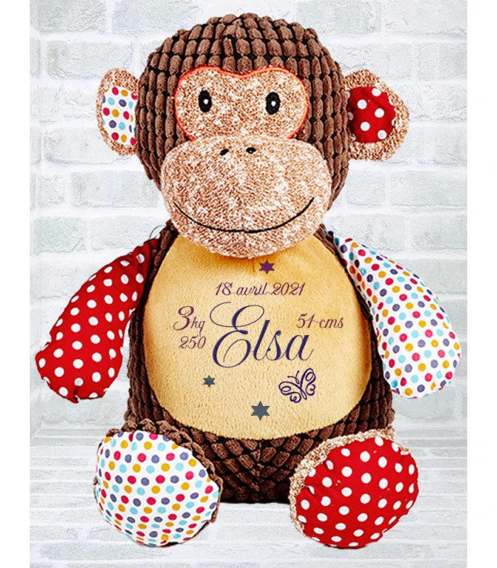 Singe tissus peluche brodé