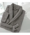 Peignoir brodé col chale gris clair