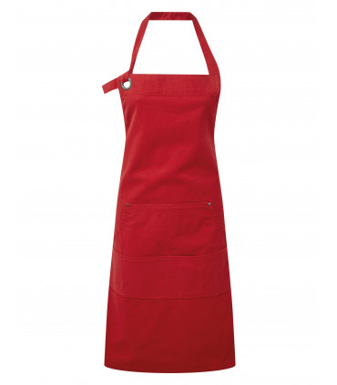 tablier rouge a bavette brode