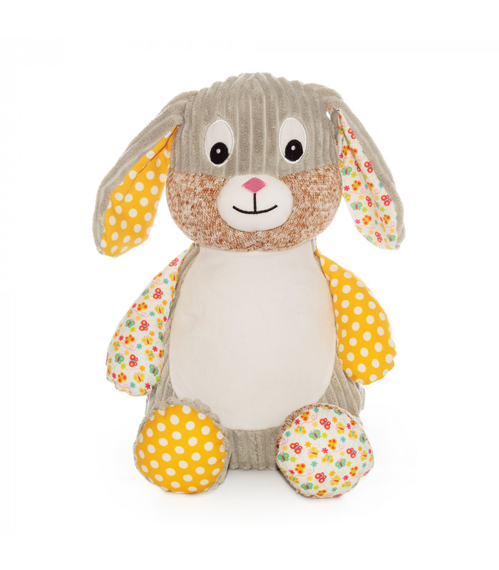 Lapin peluche et tissus brodé jaune