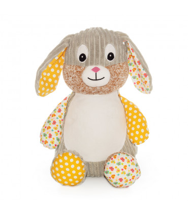 Lapin peluche et tissus brodé jaune