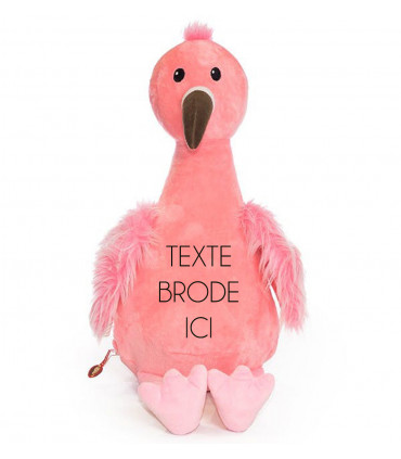 peluche flamant rose brodé