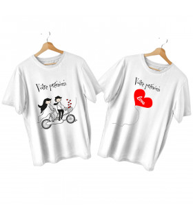 tee shirt duo homme et femme velo coeur