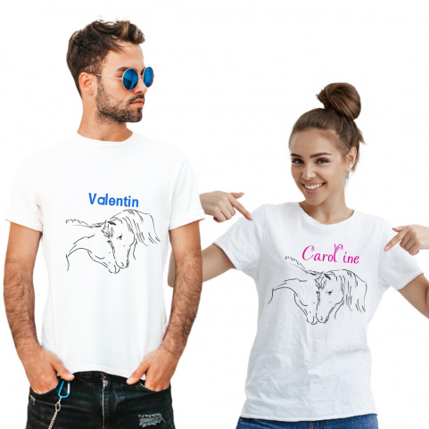 tee shirt duo homme femme chevaux
