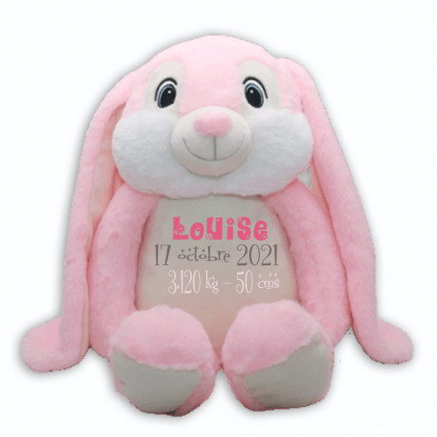 lapin brodé couleur rose grandes oreilles