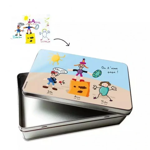 Boite métal rectangle imprimée avec dessin enfant