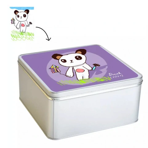 boite metal carrée imprimée avec dessin enfant