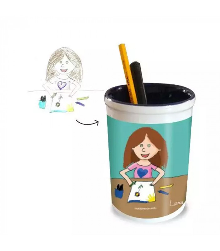 Pot crayons personnalisé avec dessin enfant
