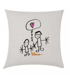 coussin brodé avec dessin enfant