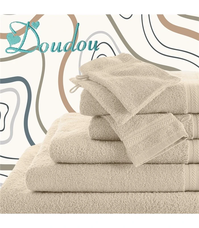Broderie drap de bain beige motif