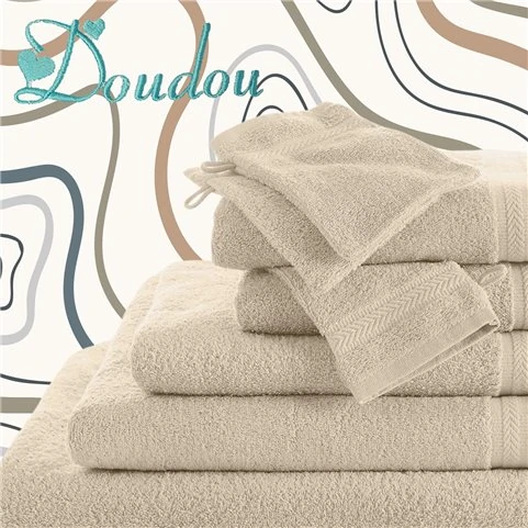Broderie drap de bain beige motif