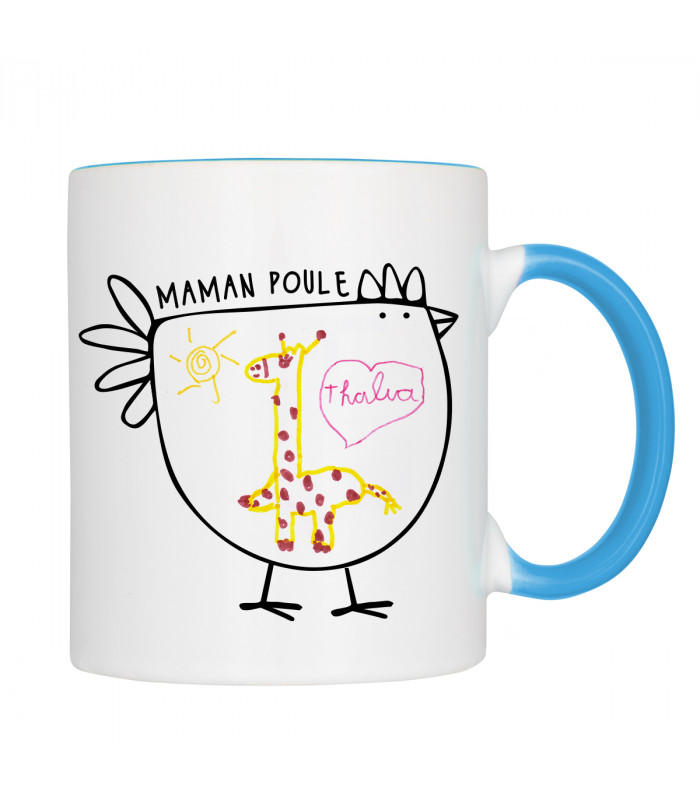 Mug Personnalisé "Maman Poule" avec Dessin d'Enfant – Intérieur Bleu