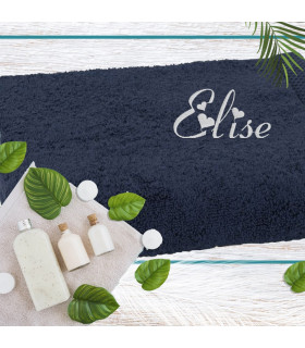 drap de bain bleu navy brodé