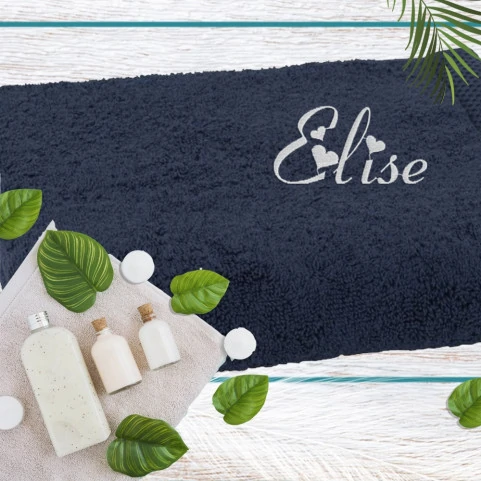 drap de bain bleu navy brodé