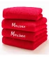 linge de bain rouge brodé