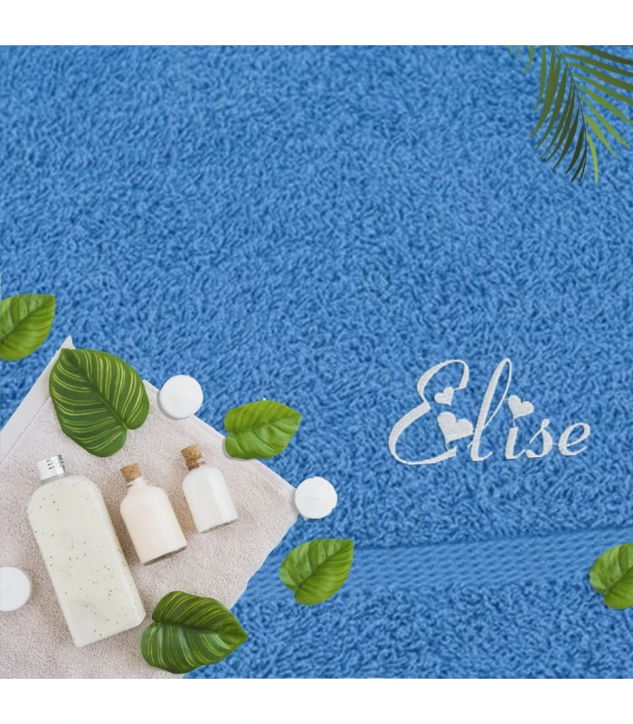 Serviette de bain brodée bleu azur