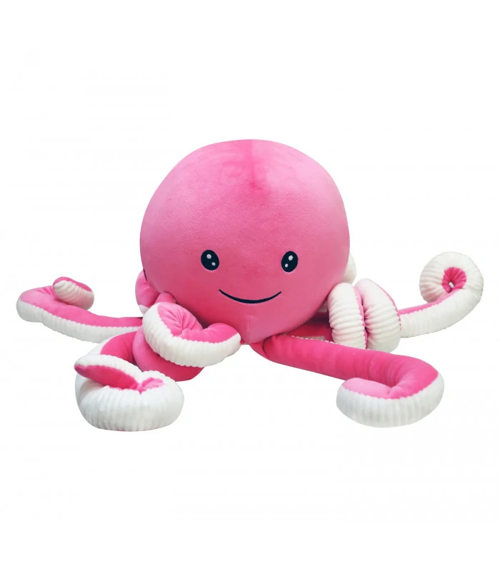 Peluche pieuvre rose brodée