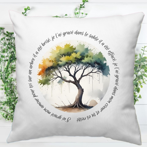 Coussin Décoratif "Amour Éternel" – Arbre Abstrait et Citation Romantique