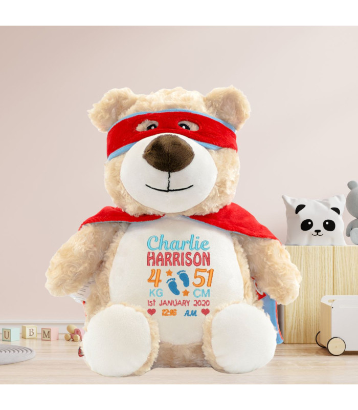 Peluche Ours Super-Héros Personnalisée – Cape et Masque Rouges