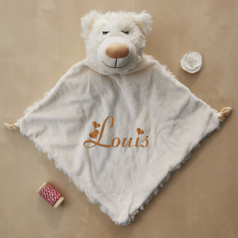 doudou ours blanc brodé