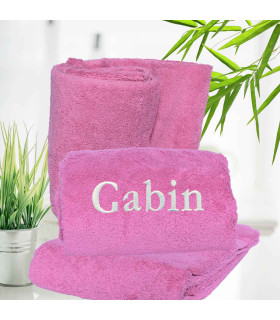 Drap de bain brodé rose clair