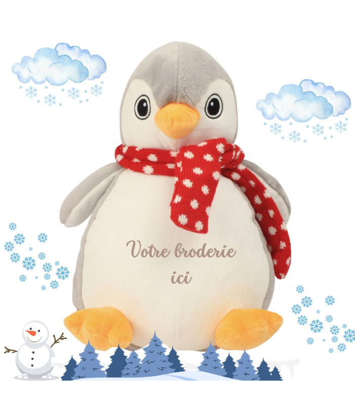 Peluche pingouin de noel brodé