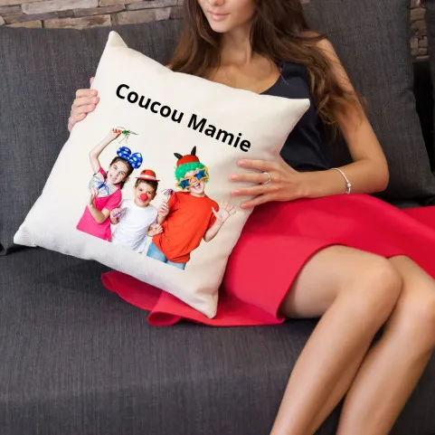 coussin blanc personnalisé avec photo