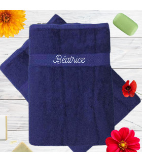 maxi drap de bain brodé bleu marine