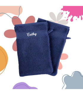 Gant de toilette bleu marine brodé
