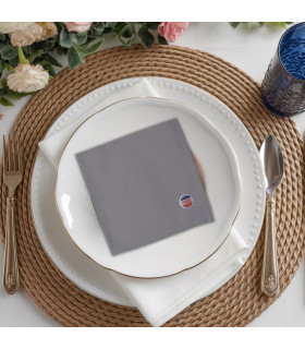 serviette de table gris orage brodée