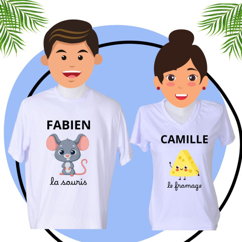 tee shirt rigolo homme et femme souris et fromage