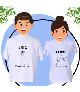 duo tee shirt homme et femme amour en musique