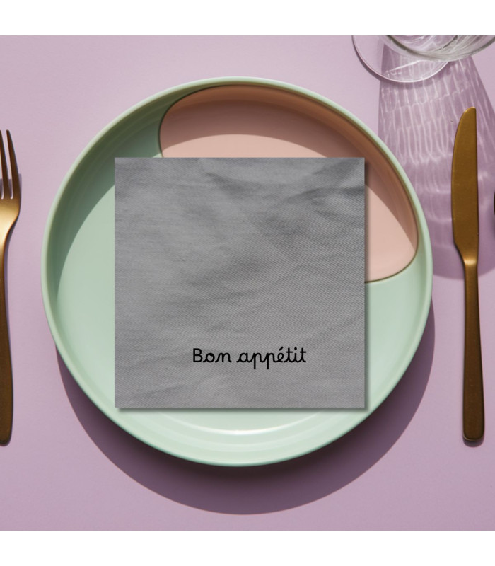 Serviette de table brodée grise prénom