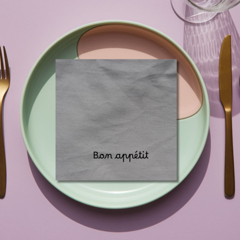 serviette de table grise brodée