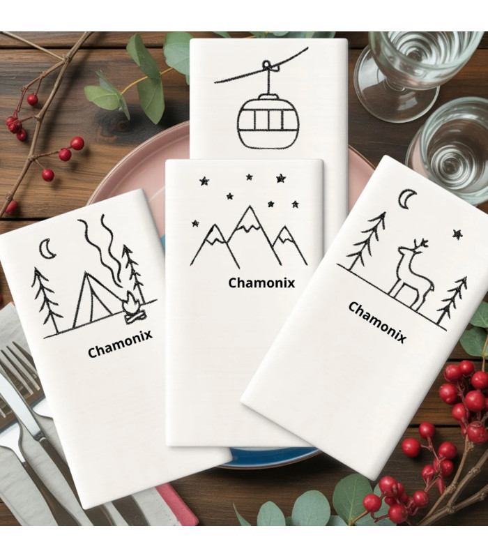 Serviettes de table brodées le ski