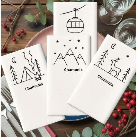 serviettes de table brodées thème ski