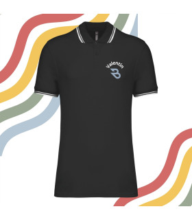 polo noir liseré blanc brodé