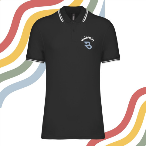 polo noir liseré blanc brodé